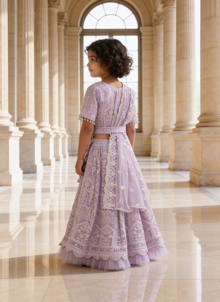 Lilac Thread Lehenga for Girls