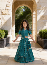 Green Thread Lehenga for Girls