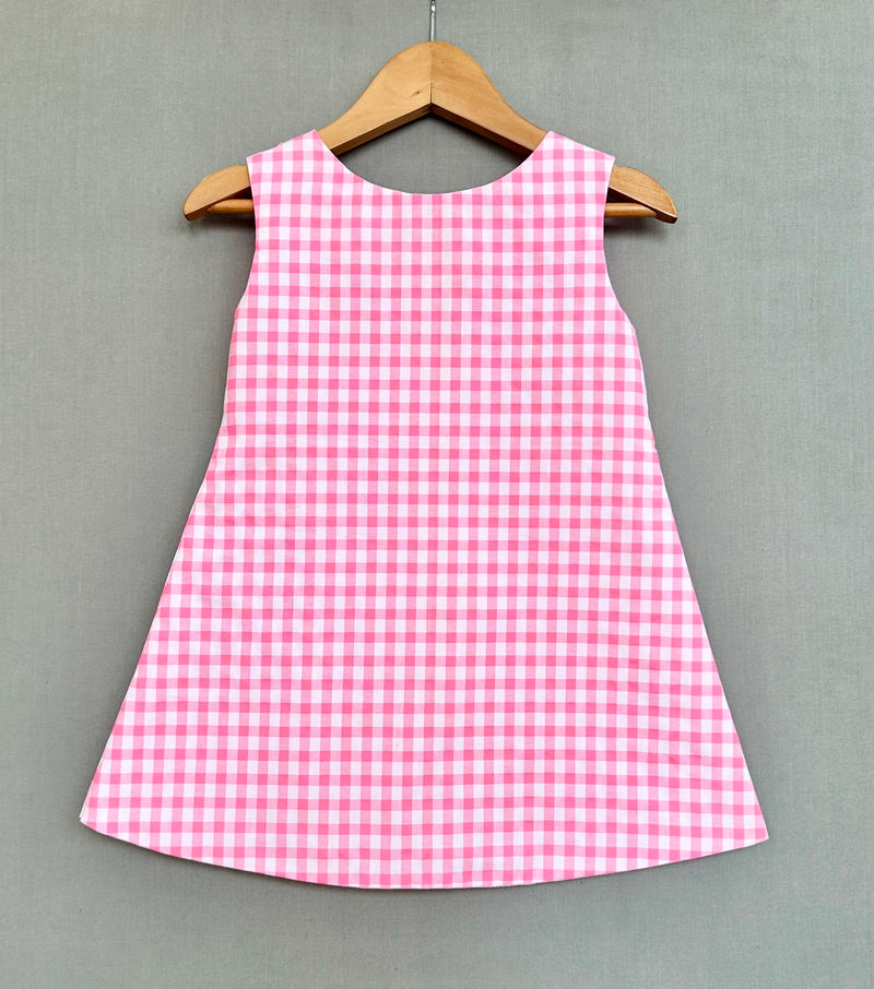 Gingham Checks A-line dress with applique work