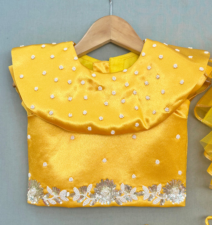 Golden Yellow Lehenga Set with Pearl & Sequin Embroidery
