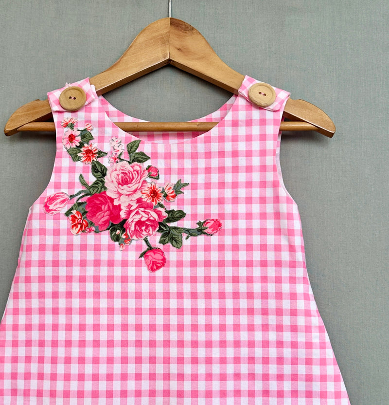 Gingham Checks A-line dress with applique work