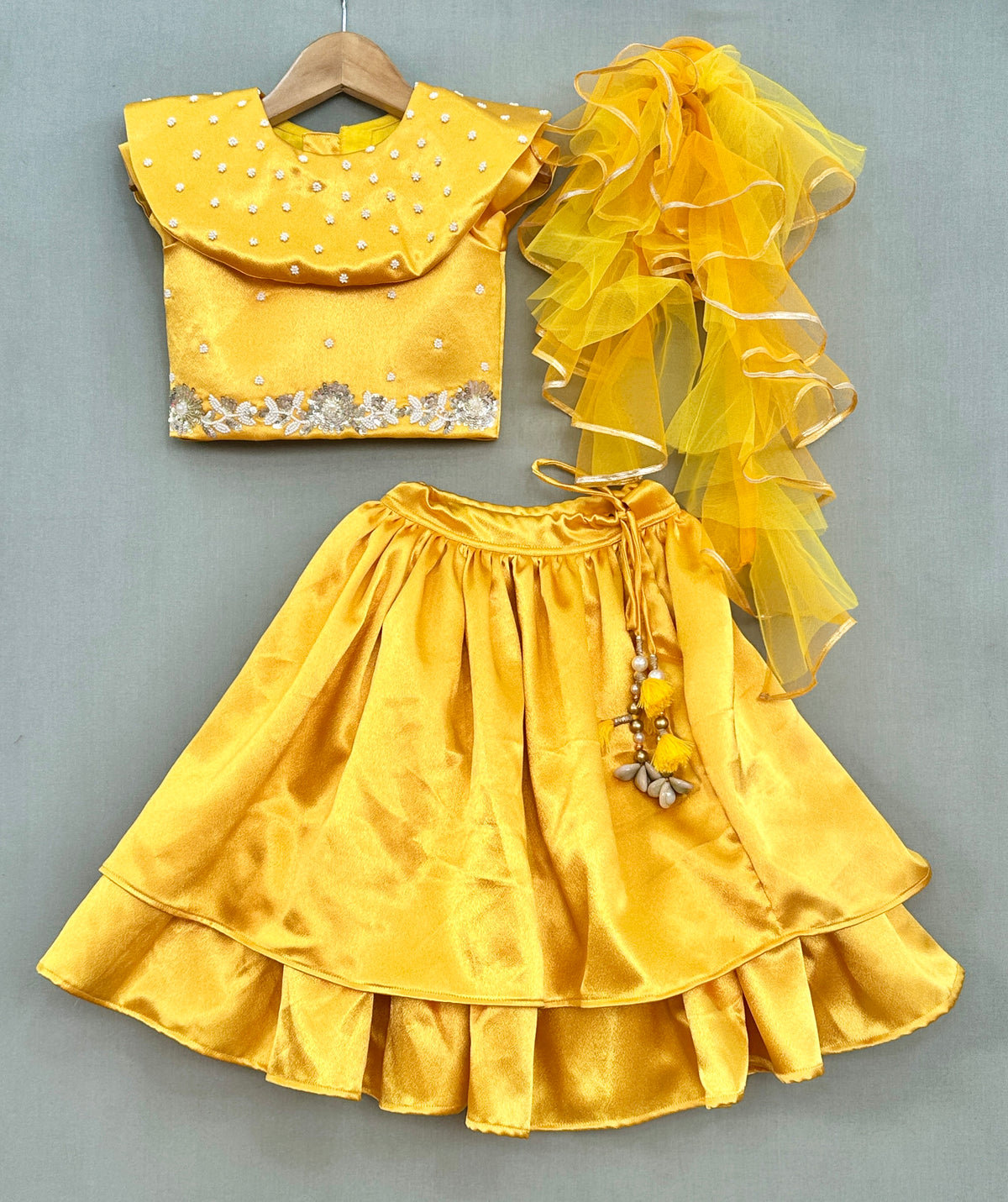 Golden Yellow Lehenga Set with Pearl & Sequin Embroidery