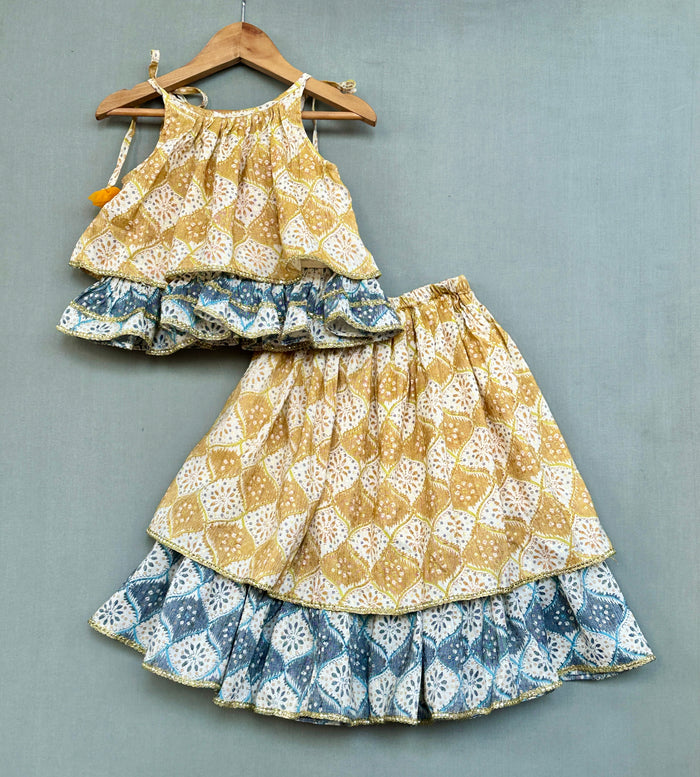 Traditional Ethnic Printed Tie Up Strap Top And Lehenga
