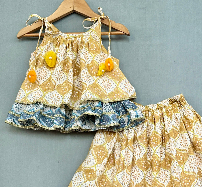 Traditional Ethnic Printed Tie Up Strap Top And Lehenga