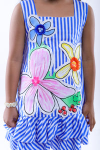 Stripe Dress with Canvas Flowers