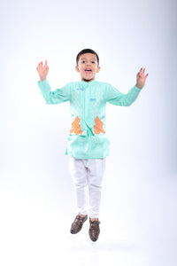 Aqua Coral Embroidered Bandhgala with Kurta and White Pyjama