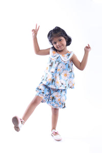 Blue and White Daisy Top and Shorts