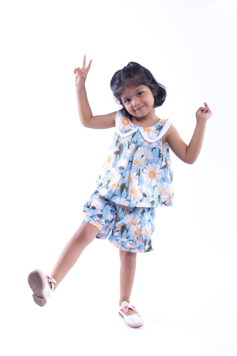 Blue and White Daisy Top and Shorts