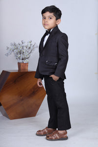 Black Tuxedo With Stylish Panel Shirt Pant With Bowtie Set