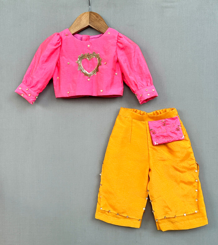 Heart embroidered Top with Customised Pant