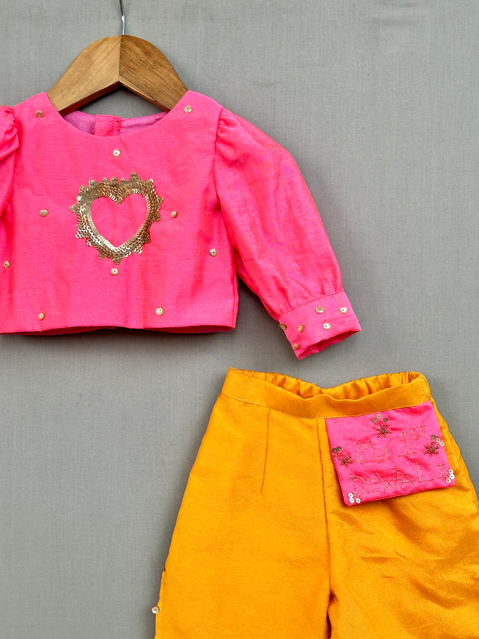 Heart embroidered Top with Customised Pant
