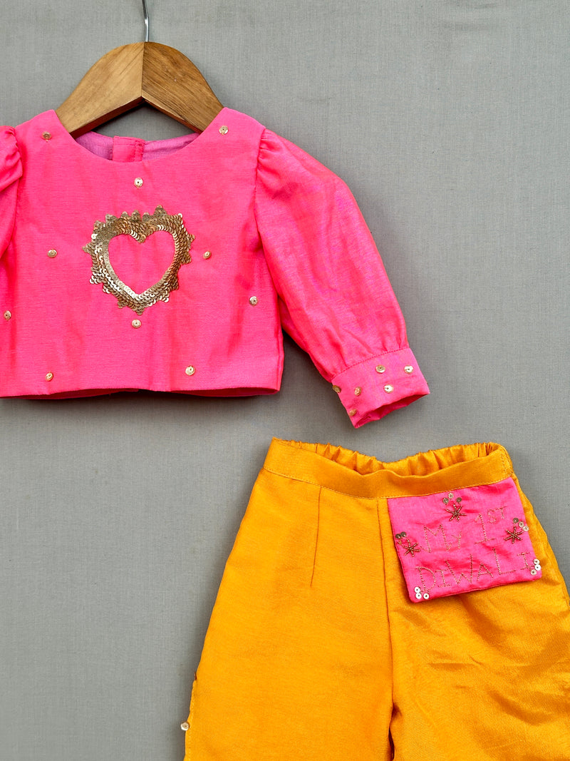 Heart embroidered Top with Customised Pant
