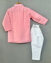 Butterfly embroidered attached jacket set in Pink