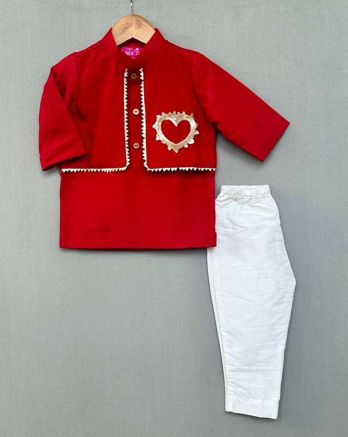 Sequin Heart embroidered attached jacket with Kurta & Pant