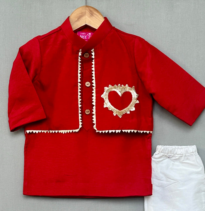 Sequin Heart embroidered attached jacket with Kurta & Pant