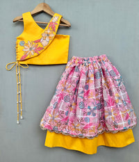 Trendy Top with Floral applique embroidery and matching pink lehenga