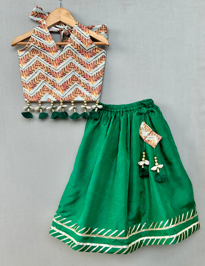 Stylish Halter Top with Matching Green lehenga