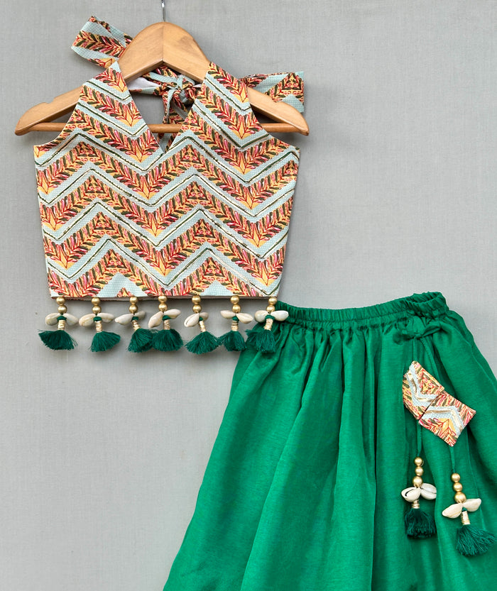 Stylish Halter Top with Matching Green lehenga