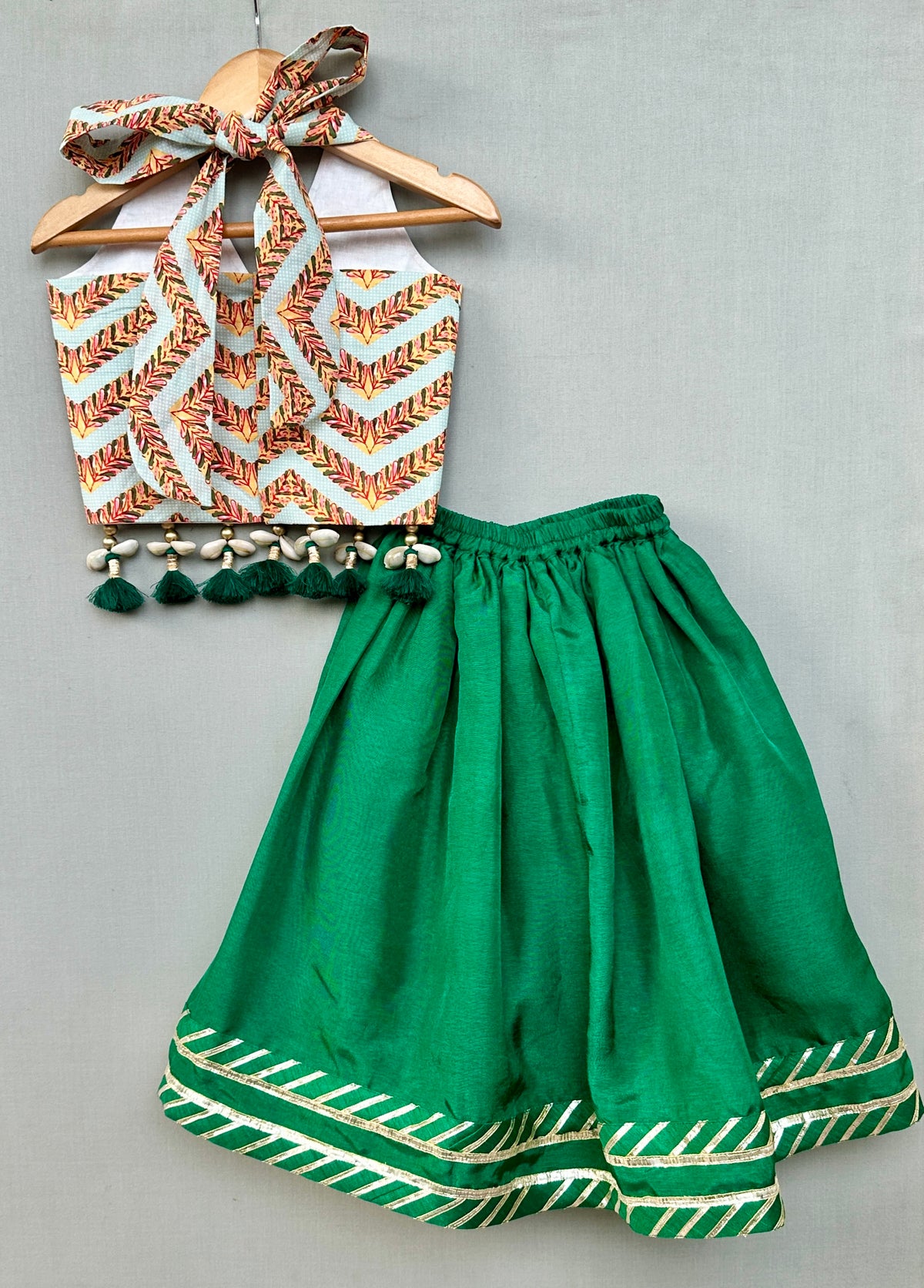Stylish Halter Top with Matching Green lehenga