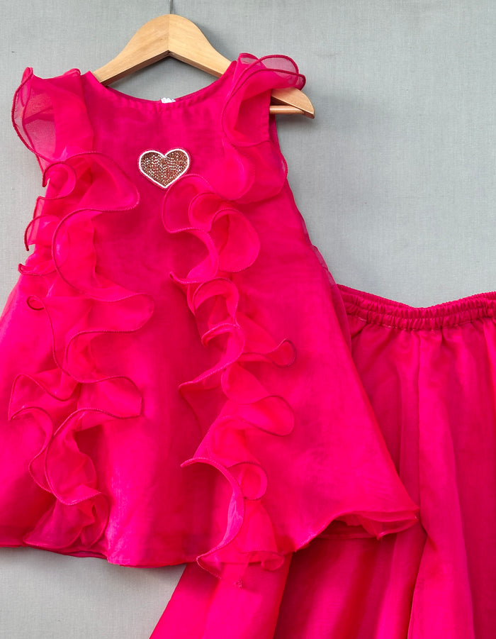 Bright Pink Co-ord Set with Heart applique