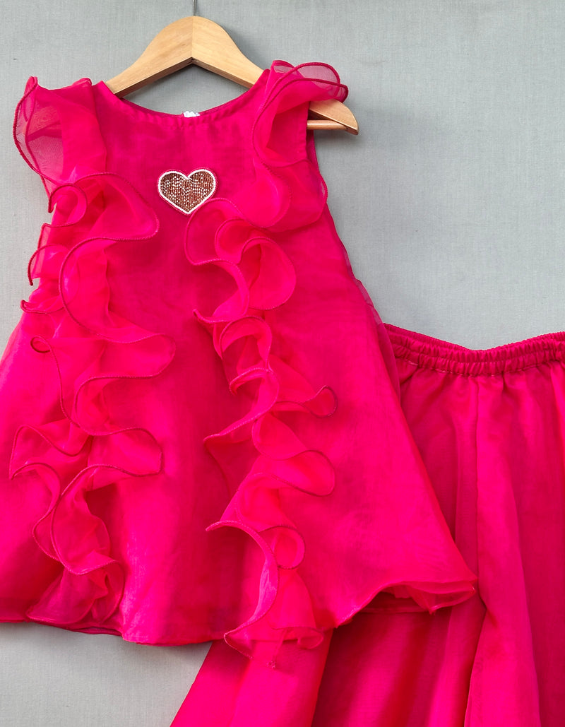 Bright Pink Co-ord Set with Heart applique