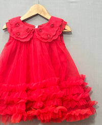 Red Scalloped Embroidered Collar Net Tulle Dress