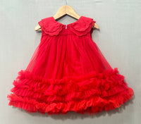 Red Scalloped Embroidered Collar Net Tulle Dress