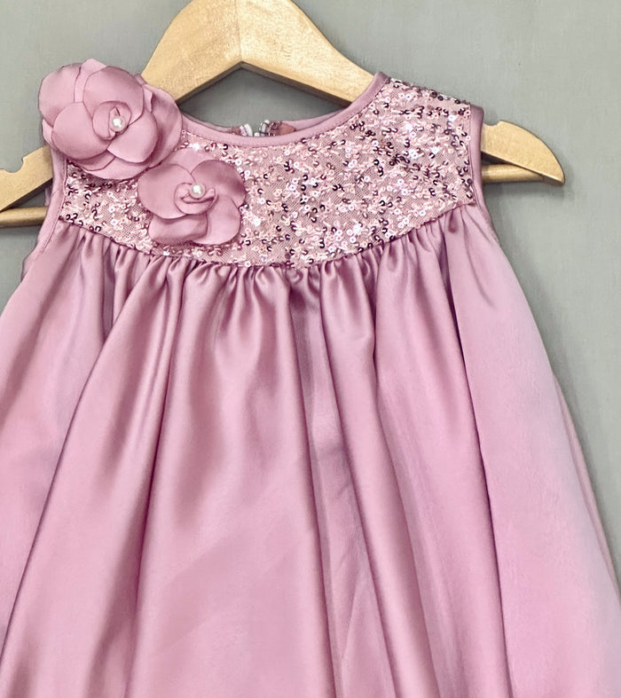 English Pink Satin Dress with Sequin Yoke
