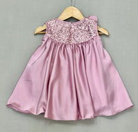 English Pink Satin Dress with Sequin Yoke