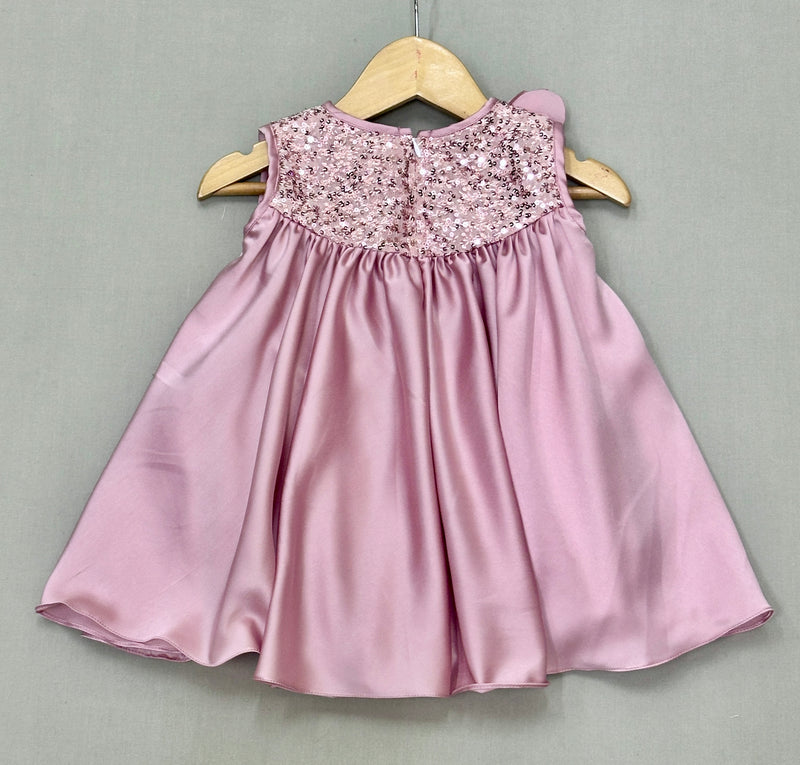English Pink Satin Dress with Sequin Yoke