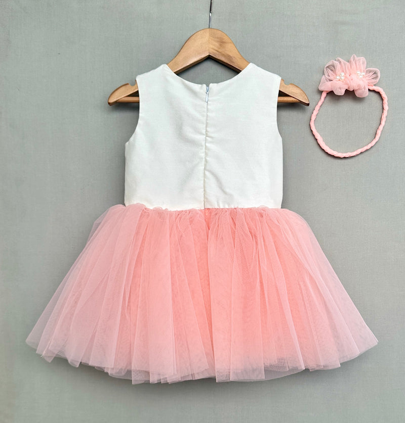 Floral Hand embroidered Dress with hairband