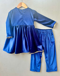 Applique embroidered Velvet Kurti with Pants