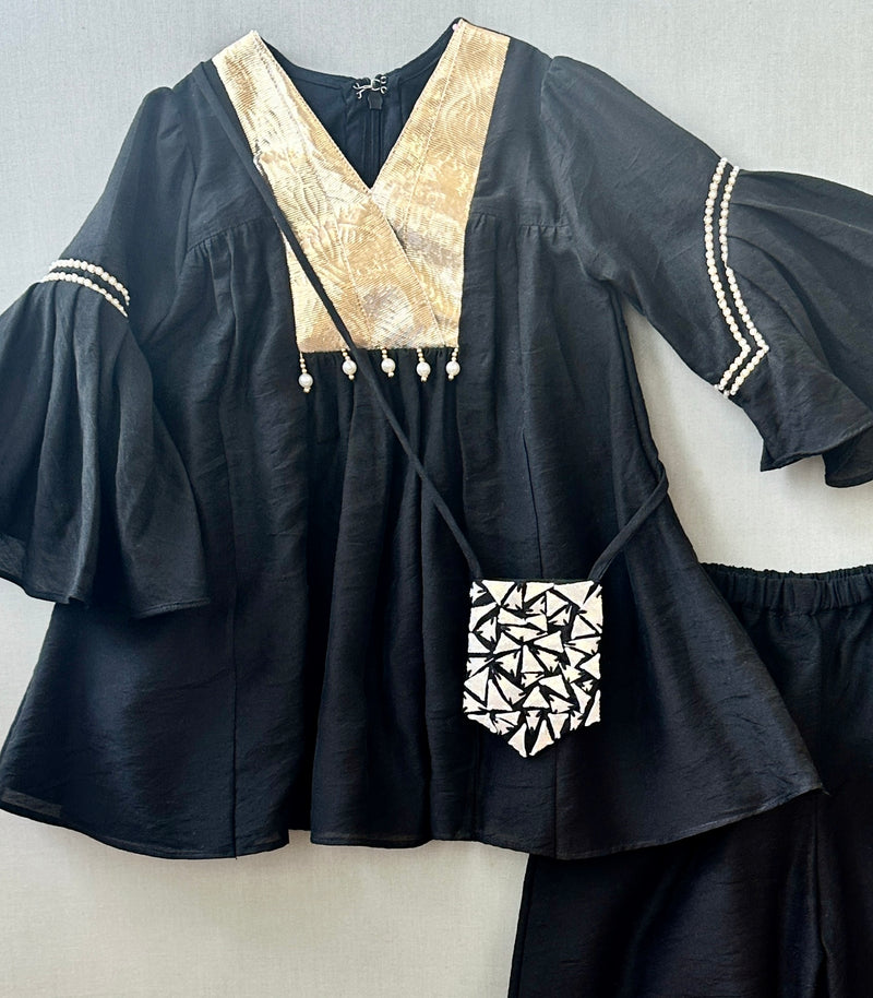 Black & Gold Kurti Patiala set with Sling Bag
