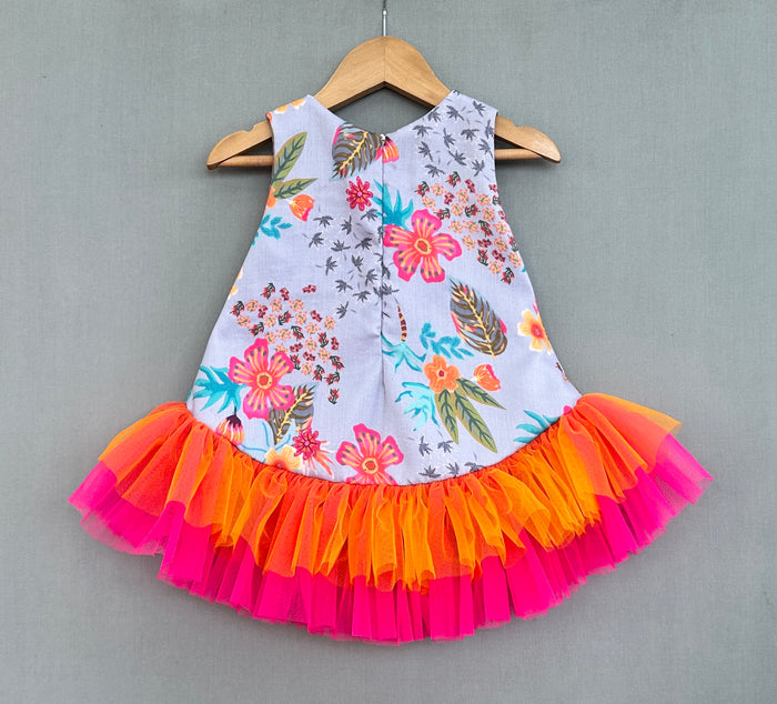 Floral Printed Dress With Colorful Frills