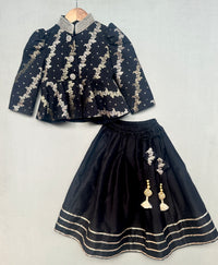 Royal Black Brocade Peplum Blouse with lehenga