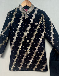 Royal Black Brocade Sherwani with Straight Pants