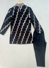 Royal Black Brocade Sherwani with Straight Pants
