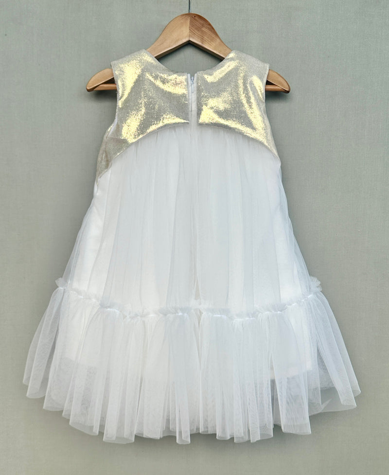 Soft layered net dress with Gold bow