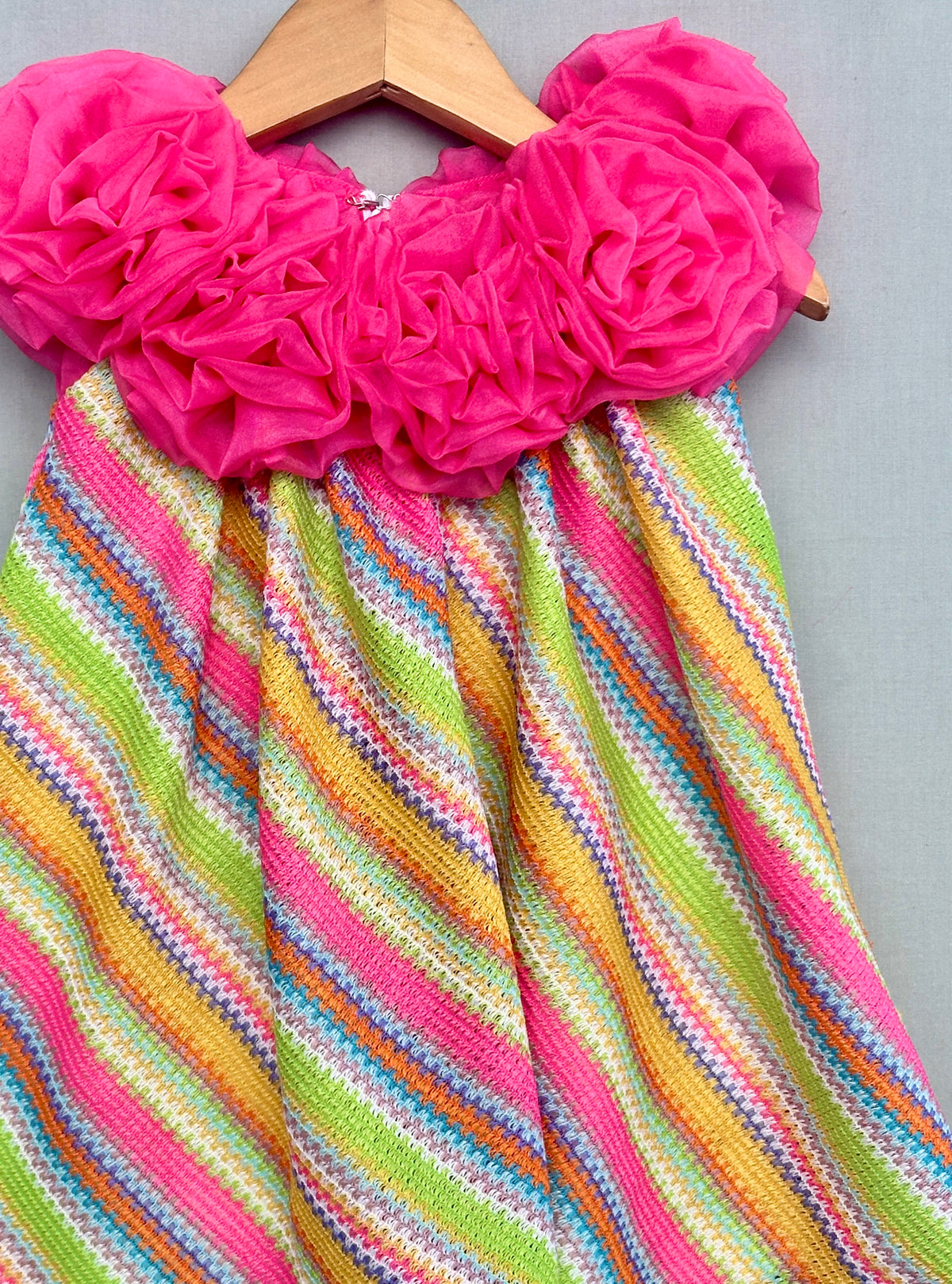 Vibrant Multicolour Dress with Handmade Soft Organza Flowers
