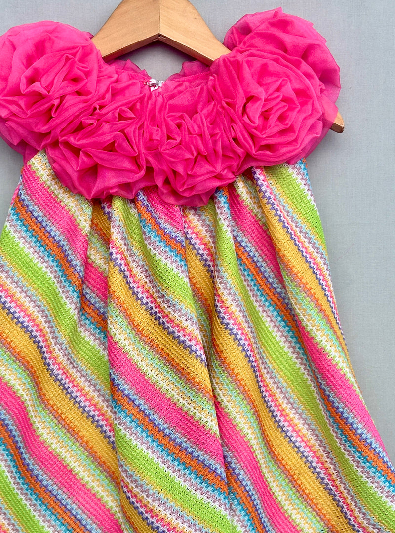Vibrant Multicolour Dress with Handmade Soft Organza Flowers