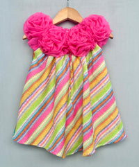Vibrant Multicolour Dress with Handmade Soft Organza Flowers
