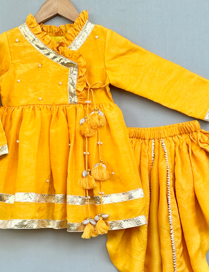 Yellow Angrakha Style Kurti with Matching Dhoti