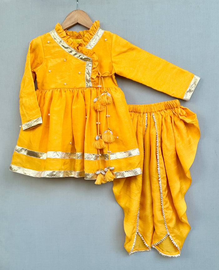 Yellow Angrakha Style Kurti with Matching Dhoti