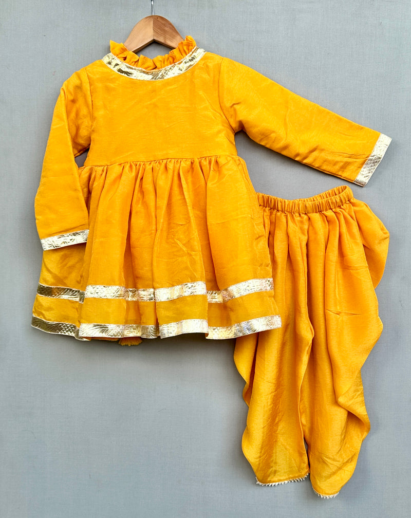 Yellow Angrakha Style Kurti with Matching Dhoti