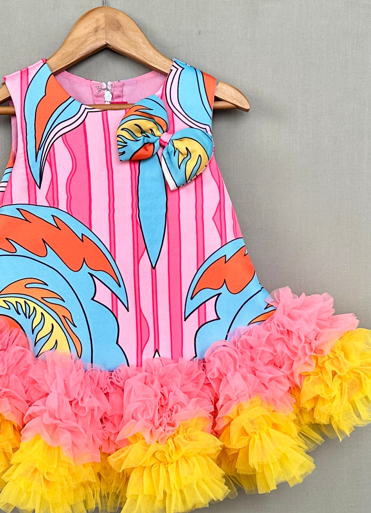 Pink Abstract Print Tutu Dress with Soft Net