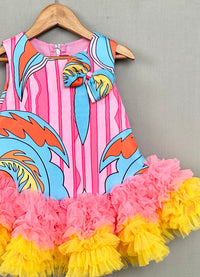 Pink Abstract Print Tutu Dress with Soft Net