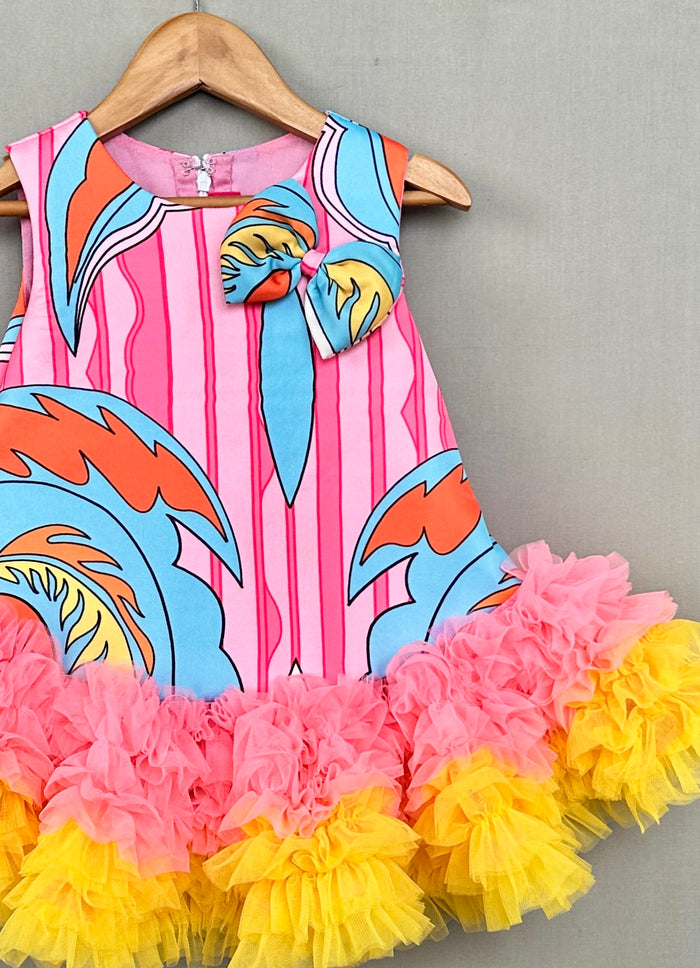 Pink Abstract Print Tutu Dress with Soft Net