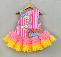 Pink Abstract Print Tutu Dress with Soft Net