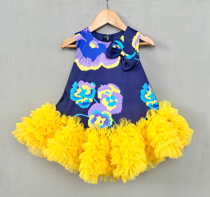 Navy Blue & Yellow Floral Tutu Dress