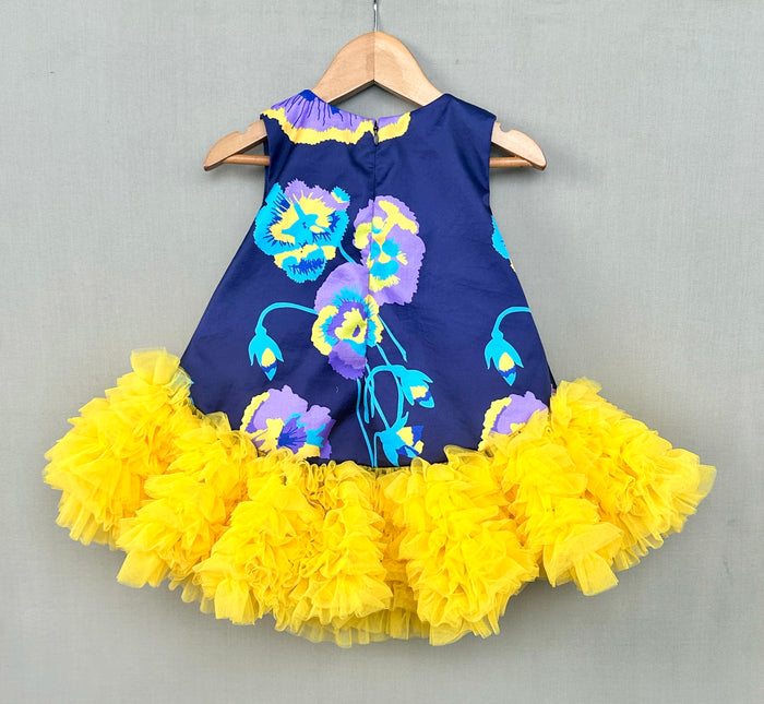 Navy Blue & Yellow Floral Tutu Dress